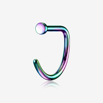 Implant Grade Titanium Colorline D-Shaped Flat Circle Top Nose Hoop-Rainbow